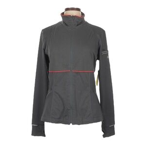 Athleta Cycling Jacket Large Gray Soft Shell Windproof Reflective Thumbholes NWT